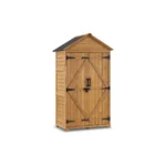 Outdoor Wood Storage Cabinet – 2 Shelves with Floor for Yard